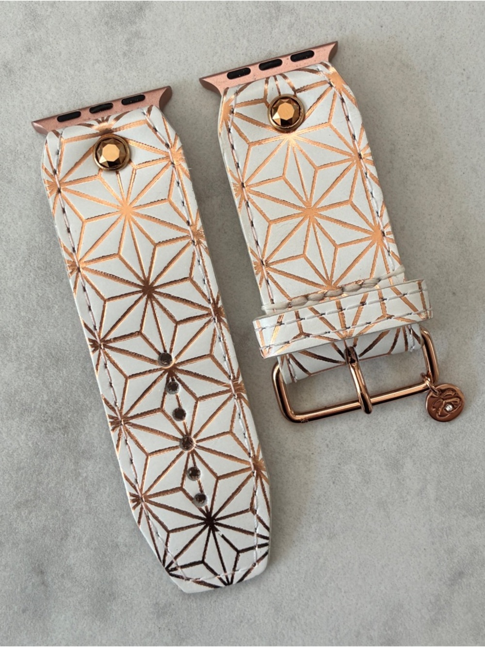 Spark*l White & Rose Gold Geometric Leather Sivella Apple Watch Band - Size 2